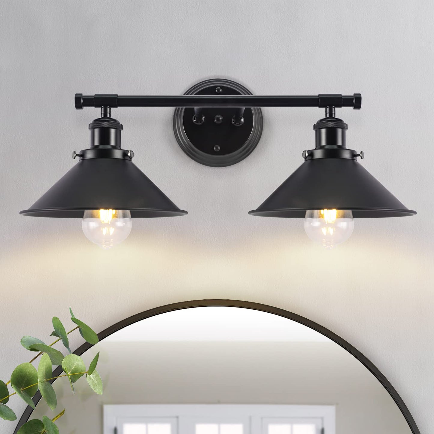 Black Bathroom Light Fixture 2-Light Matte Black Farmhouse Vanity Lights for Bathroom Light Fixtures, 20" Rustic Industrial Wall Sconce Vanity