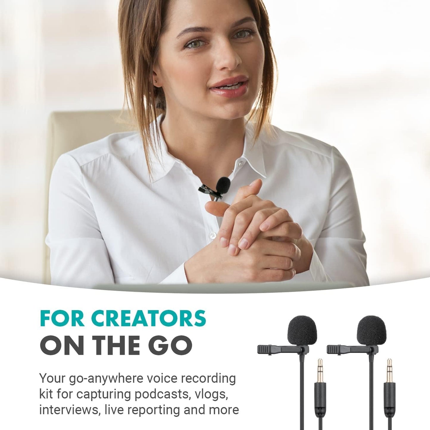 Movo VersaLav-V2 Lavalier Microphone Set for Smartphones, Computer, DSLR or Mirrorless Camera with Two Lapel Microphones, Splitter, Extension Cord