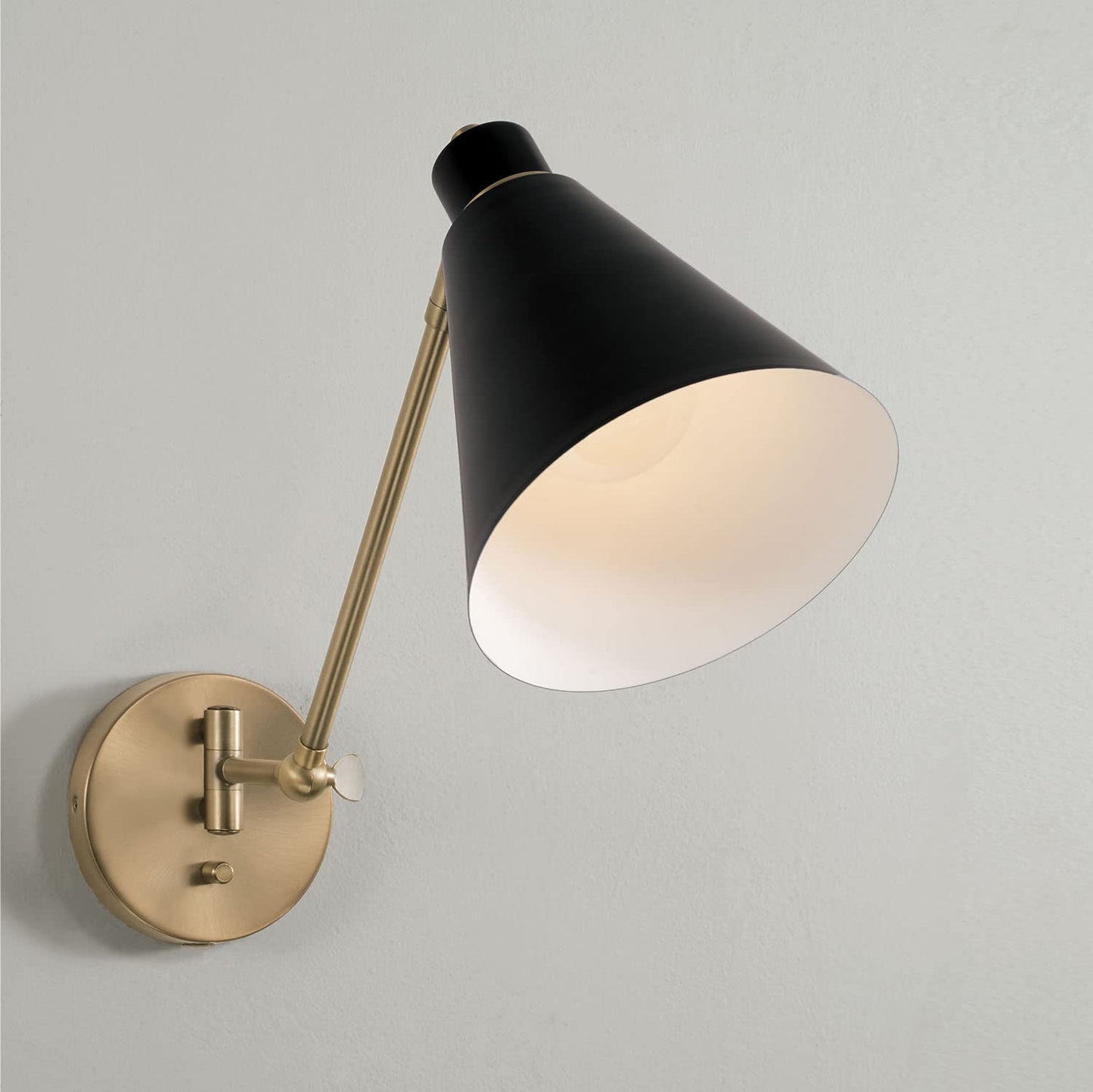 Capital Lighting 650111AB Bradley Modern Metal Cone Articulating Wall Sconce, Plug-in Optional, 1-Light 100 Watt, 26" H x 7" W, Aged Brass and Black