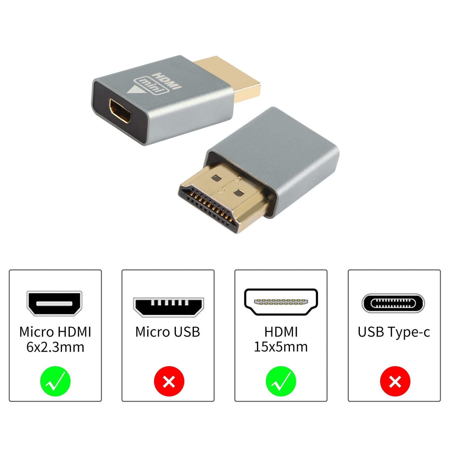 QIANRENON Micro HDMI to HDMI Converter Adapter Gold Plated HDMI Male to Micro HDMI Female Extender Adapter 4K 3D@60Hz