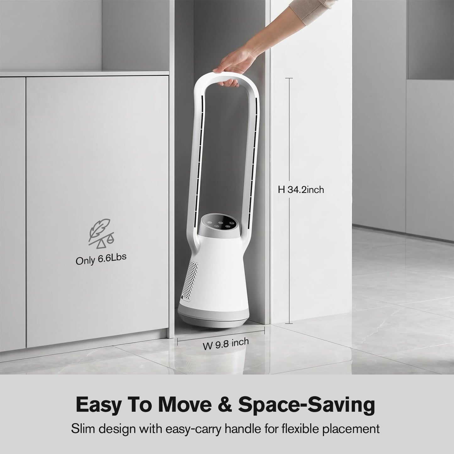 AEROZY Bladeless Tower Fan for Bedroom, 70° Oscillating, Quiet DC Motor