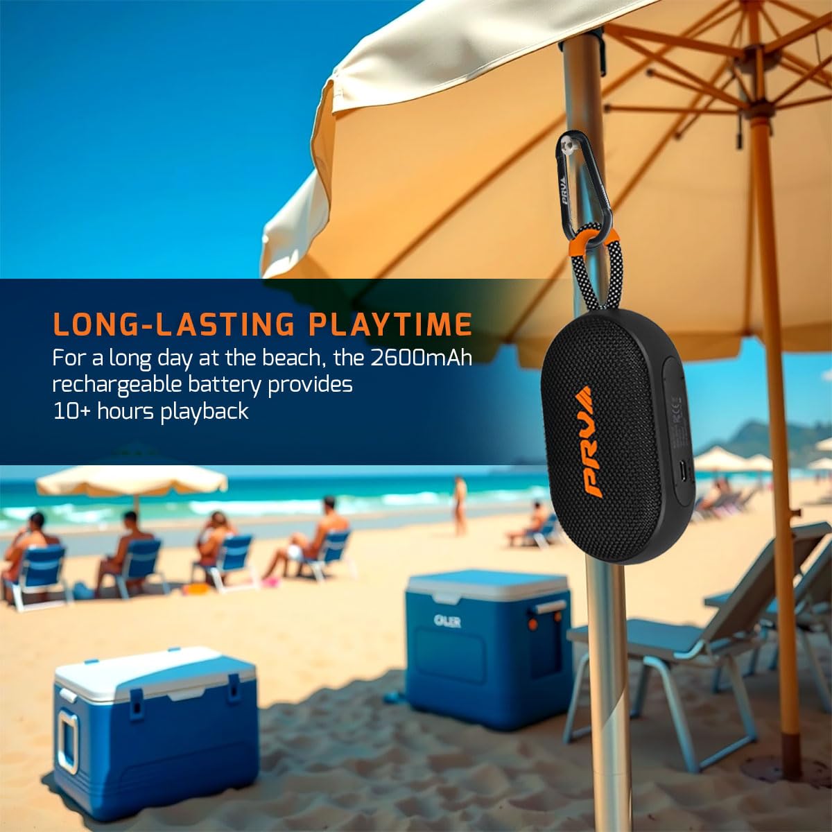 PRV AUDIO Portable Bluetooth Speaker PS15 Clip - 15W Wireless Mini Outdoor Travel Speaker with Clip, IPX7 Waterproof, 10-Hour Battery Life, Bluetooth