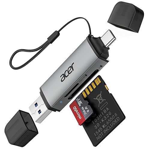 acer SD Card Reader USB C, Dual Slots USB 3.0 Type C to Micro SD Card Adapter, Memory Card Reader for MicroSD, SDHC, SDXC, Compatible with Laptop, PC