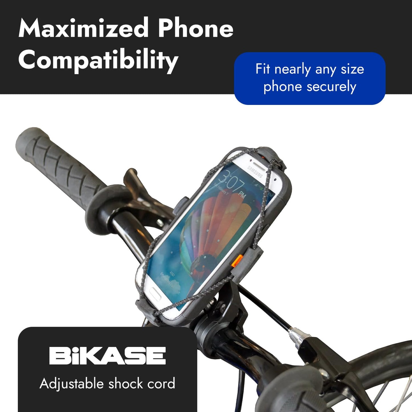 BiKase ElastoKASE Universal Bike Phone Mount, Flexible Rubber Handlebar Holder for Smartphones, Secure Shock Cord Grip, Fits iPhone & Samsung Galaxy