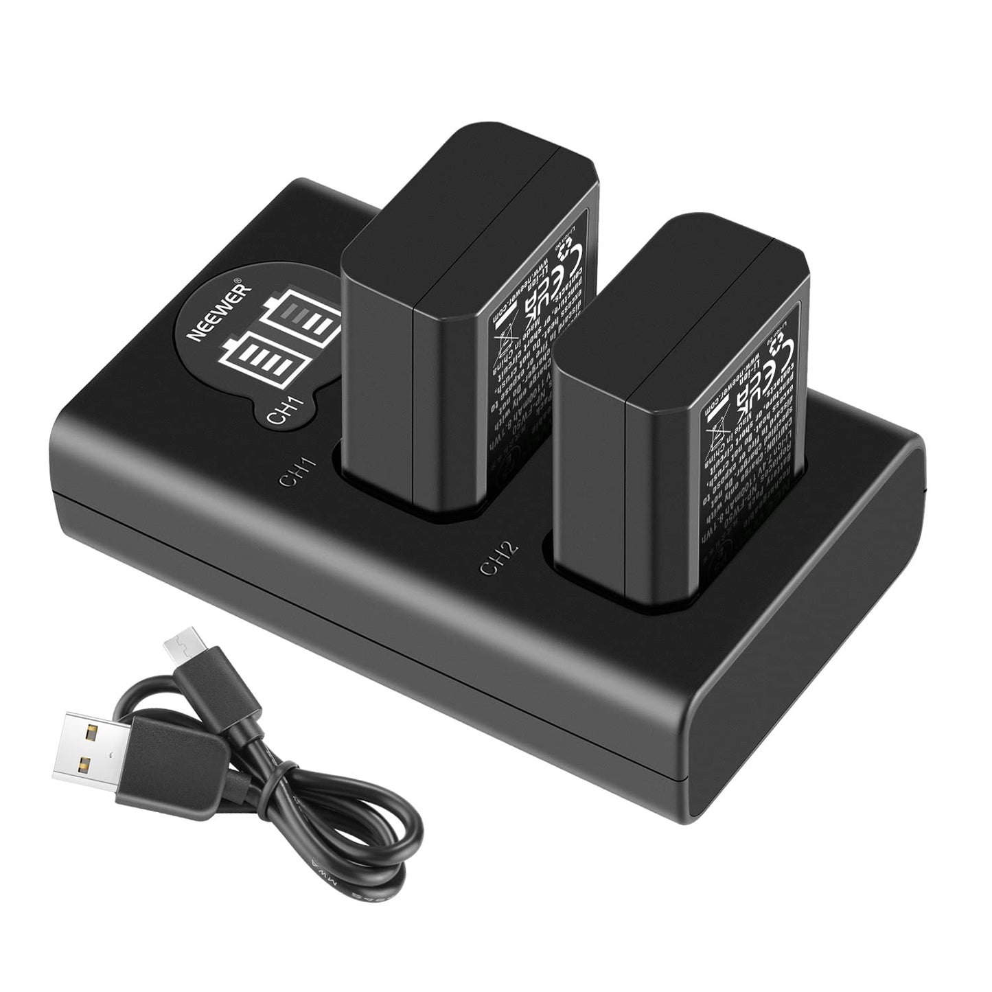 NEEWER NP-FW50 Camera Battery Charger Set Compatible with Sony ZV-E10 A7 A7R A7RII A7II A7SII A7S a6300 a6400 a6500 RX10 Series, 2 Pack 1100mAh
