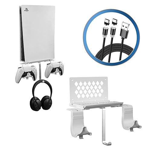Hosanwell PS5 Wall Mount, PS5 Wall Mount Kit with 2 Detachable Controller Holder and Headphone Mount, Solid Metal with Accessories Easy