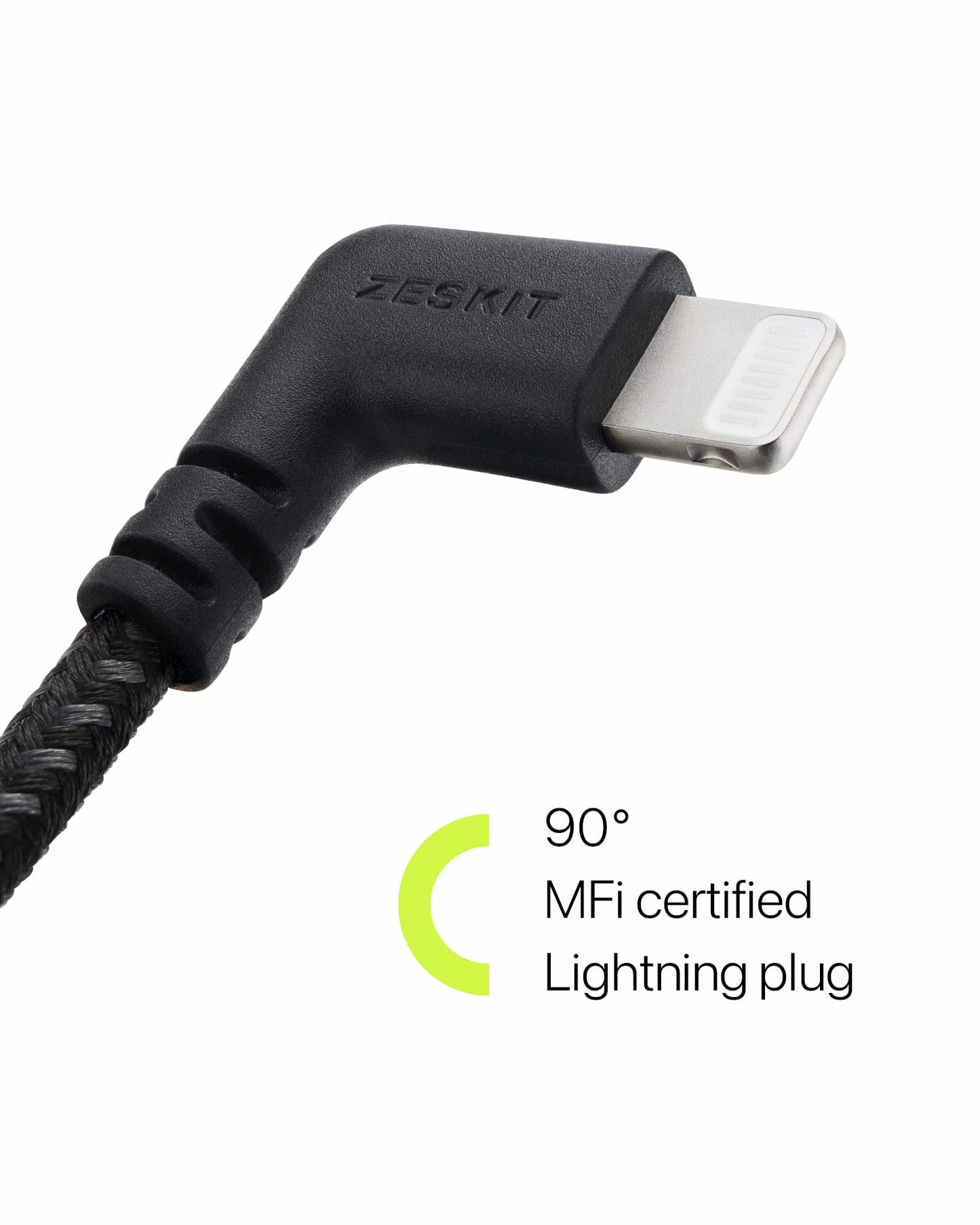 Zeskit MFi Certified Lightning to USB C Charging Cable, Right Angle 10cm Braided