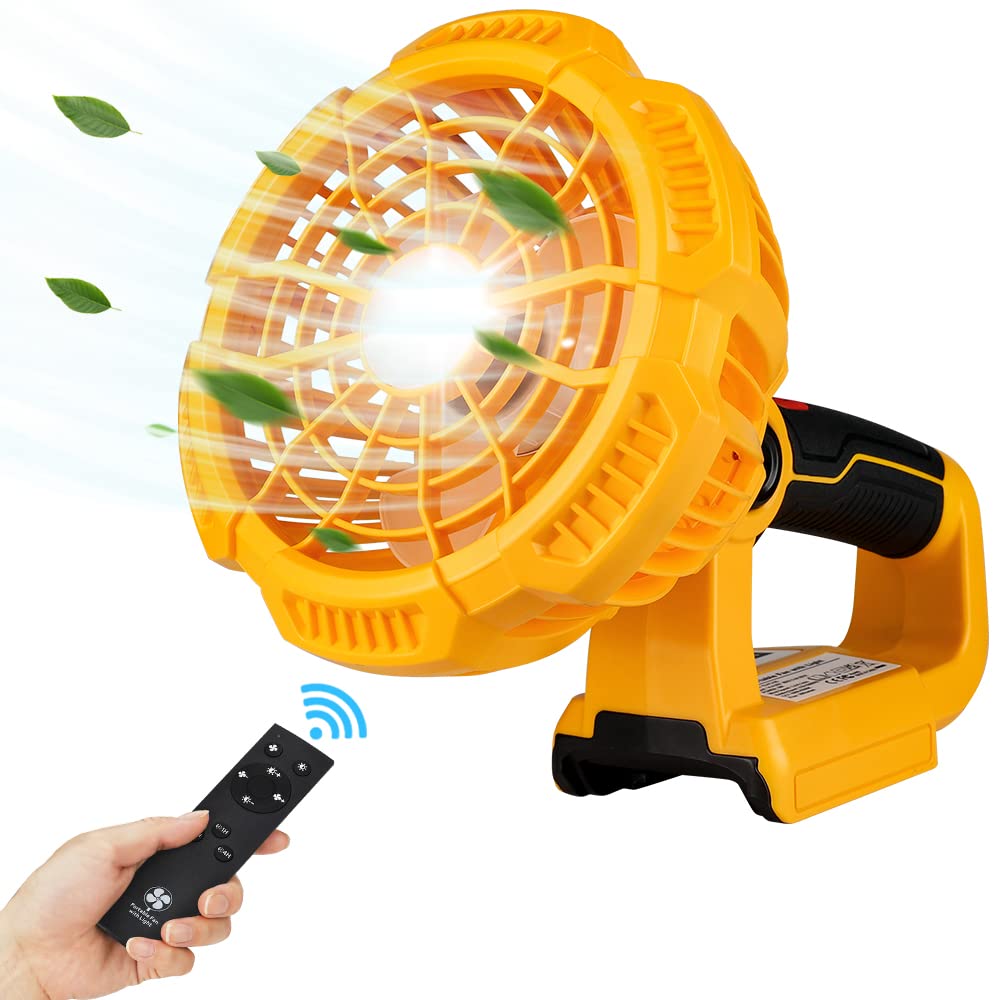 Zinkiwayr Cordless Portable Fan Compatible with Dewalt 14.4V-20V Battery Camping Fan with 300LM LED Light&USB Port