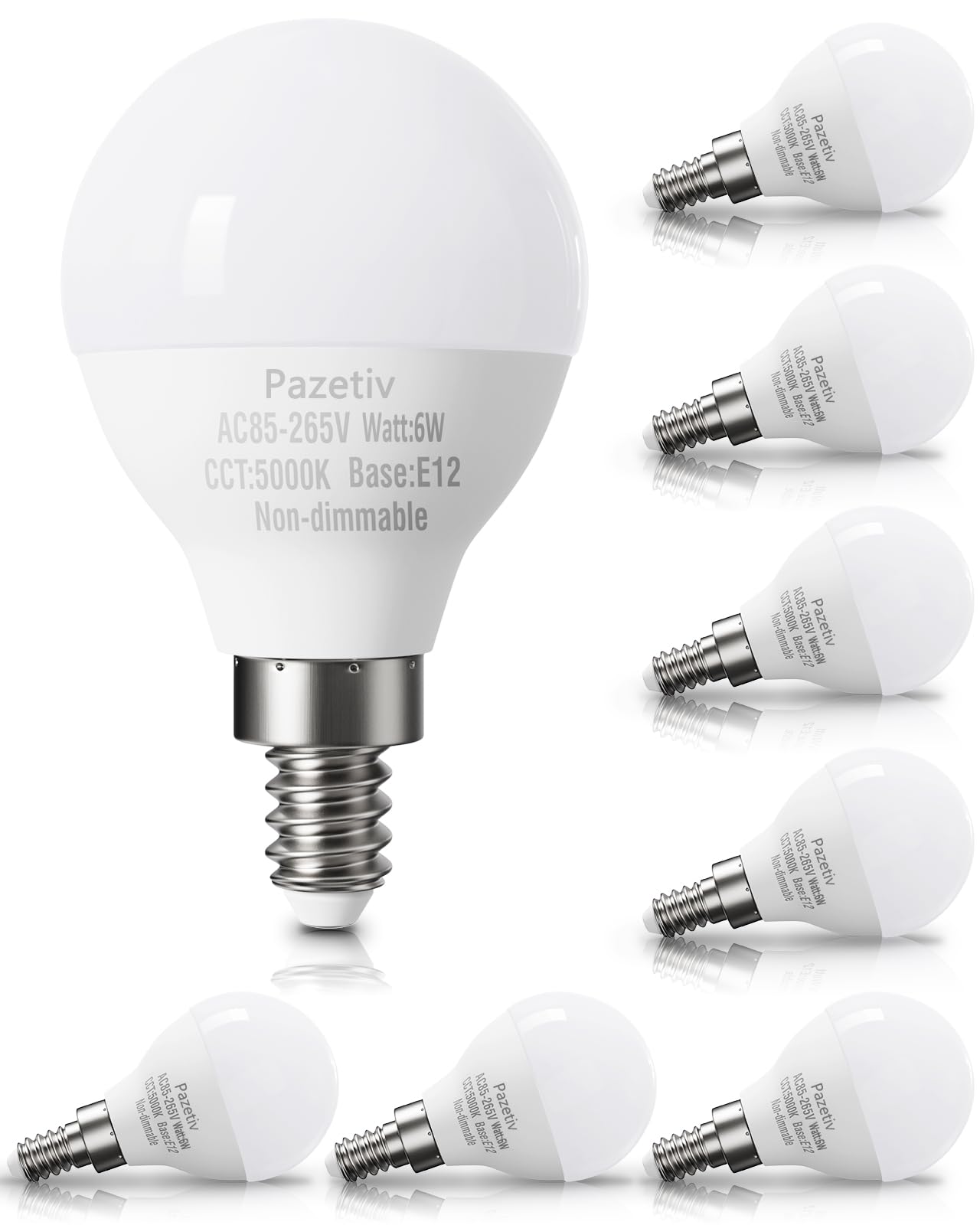 8 Pack E12 LED Ceiling Fan Light Bulbs, A15, 60W Equiv., Daylight 5000K