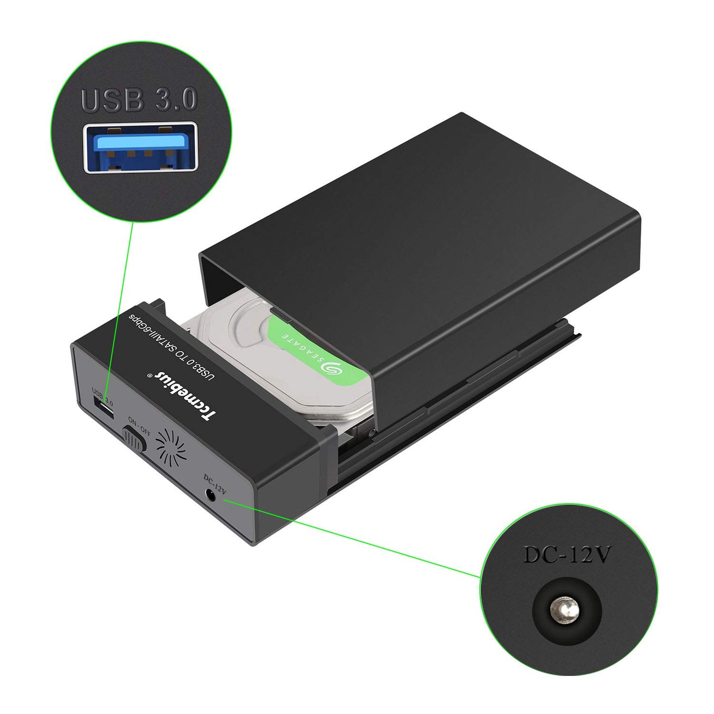 Tccmebius USB 3.0 External Hard Drive Enclosure for 2.5 3.5 Inch SATA I/II/III HDD SSD Up to 20TB, 3.5'' Tool-Free HDD Docking Station, Support UASP