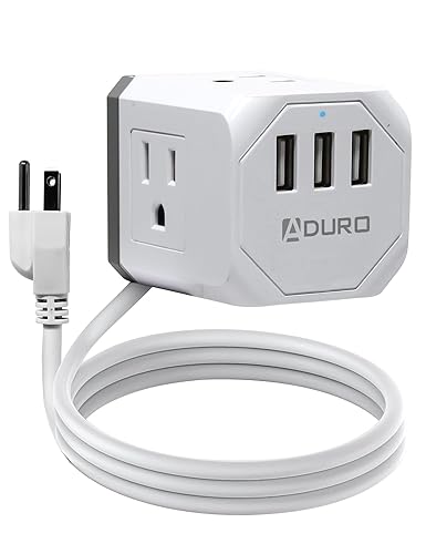 Aduro PowerUp Square Multiple Plugs & USB Power Strip with 3 USB Ports + 3 AC Plug Outlets, White/Grey