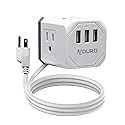 Aduro PowerUp Square Multiple Plugs & USB Power Strip with 3 USB Ports + 3 AC Plug Outlets, White/Grey