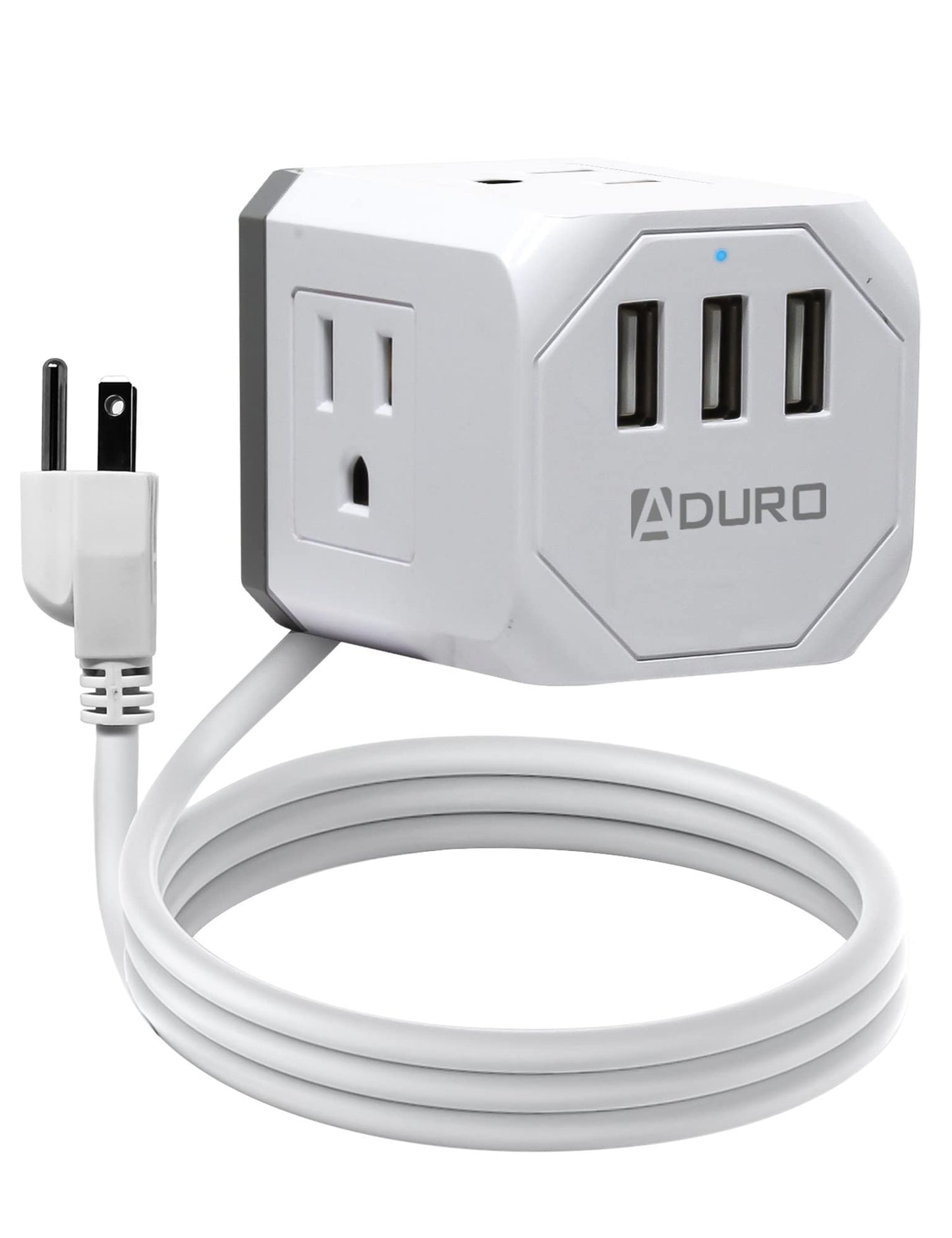 Aduro PowerUp Square Multiple Plugs & USB Power Strip with 3 USB Ports + 3 AC Plug Outlets, White/Grey