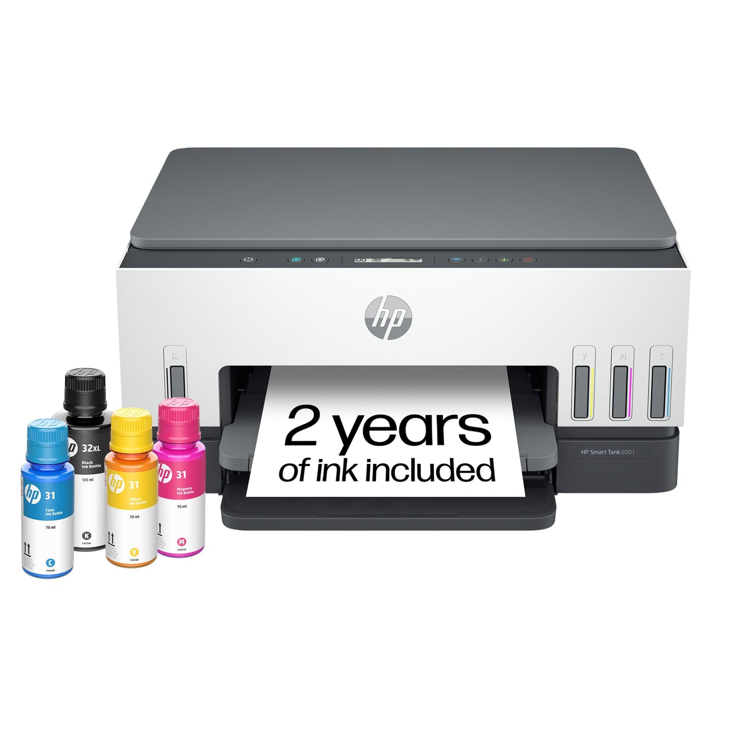 HP Smart Tank 6001 Wireless All-in-One Ink Tank Printer, Scanner, Copier with 2 Years of Ink Included, Best-for-Home, Cartridge-Free Refillable
