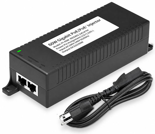 60W Gigabit PoE++ Injector, 48V Power Over Ethernet Adapter, 802.3af/at/bt