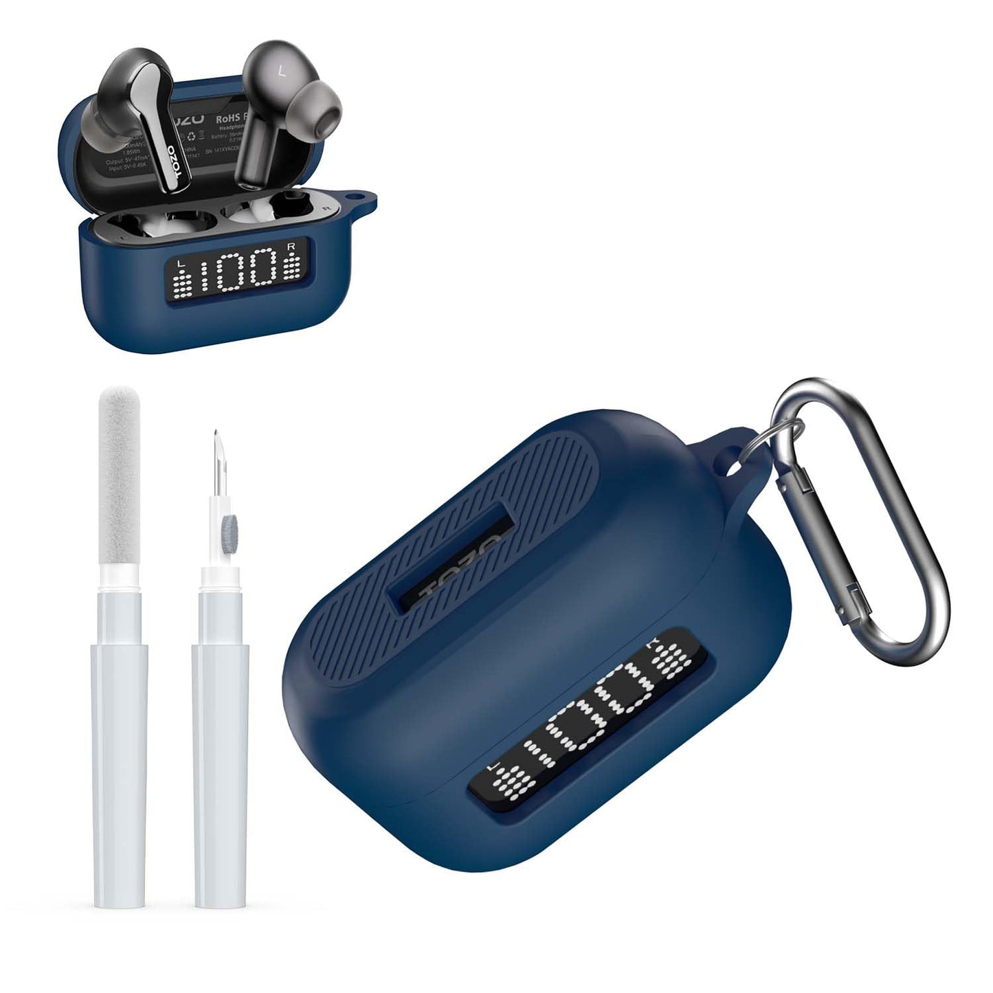 AGENTNANO for TOZ0 NC3 Earbuds(2024) Case Cover with Cleaner kit, Silicone Protective Battery Display Visible Design Cover for TOZO Hybrid Active