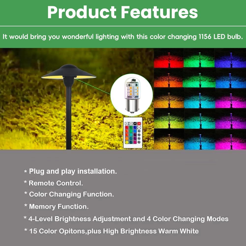 Makergroup RGB BA15S LED Bulbs 12V Color Changing, 1141 1156 S8 SC Bayonet Single Contact Base, Warm White+15 Multi-Colors and Dimmable, Weatherproof