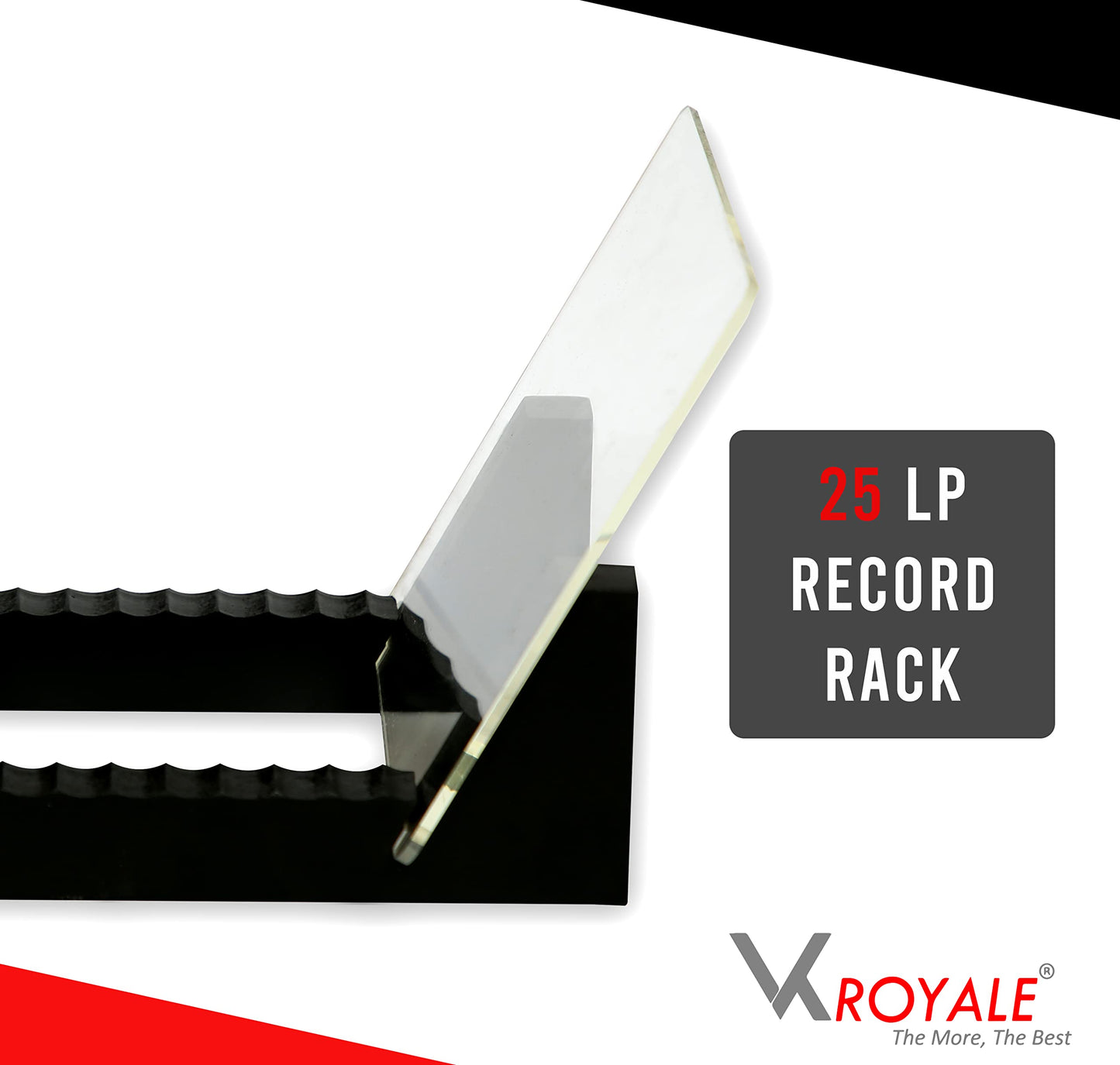 VK Royal Vinyl Records Storage Holder Display Stand 7' Holds Up to 25 LP's Wood Stand, Rubber Grip Pad and Clear Acrylic Ends Vinyl Record Storage
