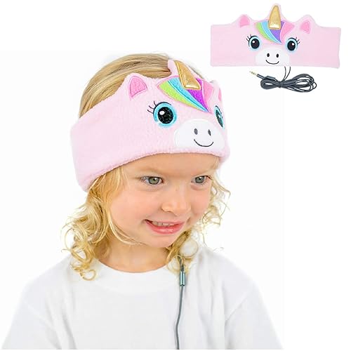 CozyPhones Over The Ear Headband Headphones - Kids Headphones Volume Limited with Thin Speakers & Super Soft Stretchy Headband - Pink Unicorn