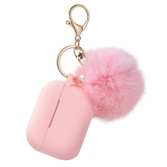 Protective Case Cover for Airpods Pro Charging Case, Upgraded Air Pods Silicone Case Skin with Soft Cute Ball Pom Pom Keychain Kit (A, Pink)