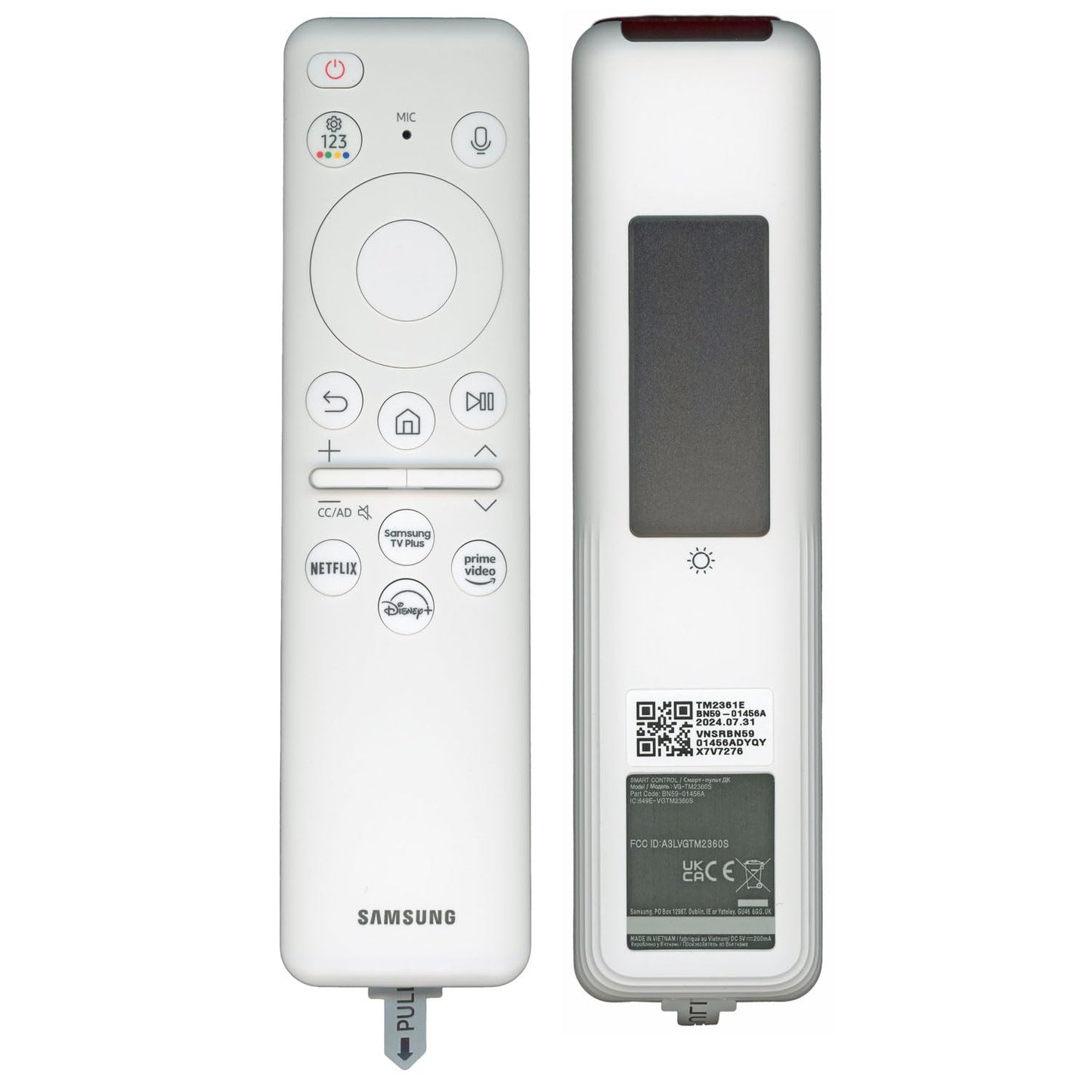 Dan's Originals OEM BN59-01456A / TM2361E 2024 White Solar TV Remote Control for Samsung TV, The Frame TV, with Plus, Netflix, Prime, Disney+ App Keys