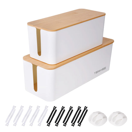 2 Pack Cable Management Box - Child and Pet-Proof Cord Organizer with Bamboo-Style Design, Large Capacity Cable Cover for Hiding TV Wires, Computer