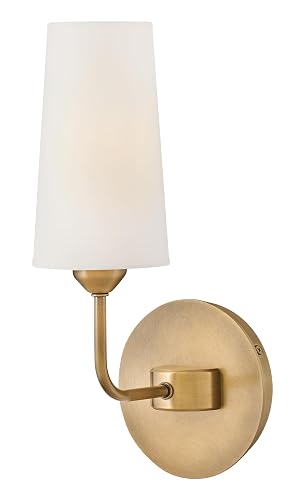 Hinkley Lewis Medium Single Light Wall Sconce, Tall, Tapered Drum Natural Paper Shade w/Fine Stitching Detail, Slender Silhouette, Heritage Brass