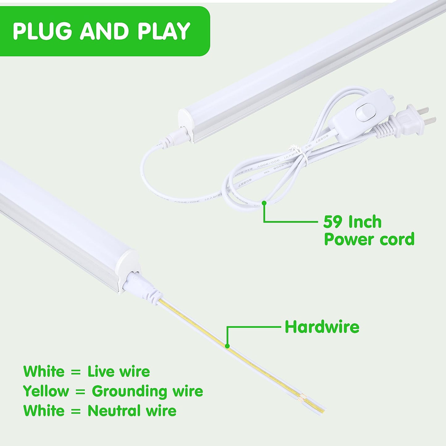 (6 Pack) LED T5 Integrated Single Fixture, 4FT 2400lm, 6500K Super Bright White, 22W Utility LED Shop Light, Ceiling and Under Cabinet Light,Tube