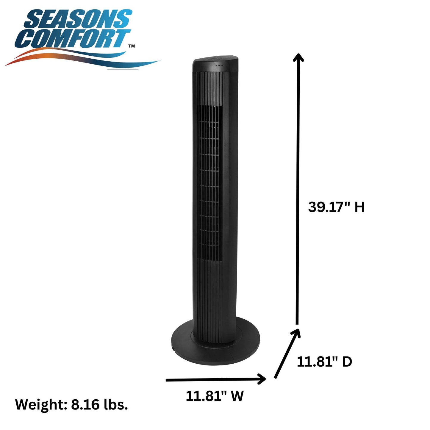 Seasons Comfort 40" Tower Fan with Remote, 55 Degree Oscillation - FTW40RB