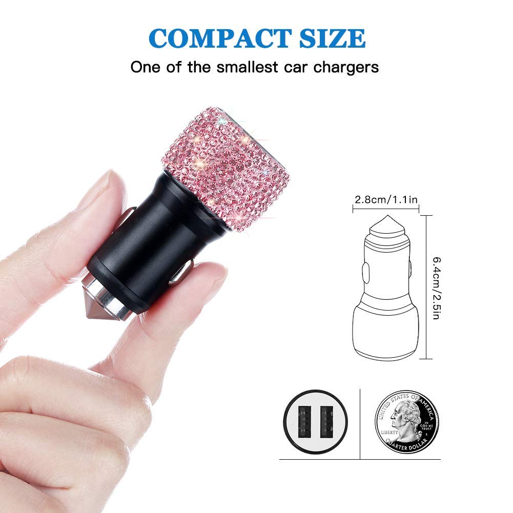 Dual USB Car Charger,SAVORI Car Adapter Bling Bling Rhinestones Crystal Car Decorations for Fast Charging Car Decors for iPhone Xs Max X Plus, iPad