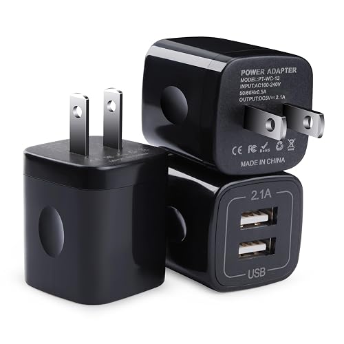 Black USB Wall Adapter, Charging Block, 3Pack Dual Port 2.1A Fast Wall Charger Brick Base Cube USB Plug Outlet Phone Charger Box for iPhone 16e 16 Pro