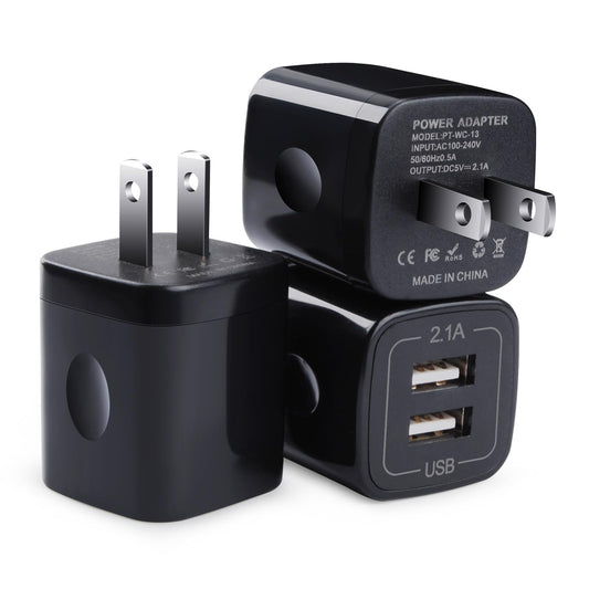 Black USB Wall Adapter, Charging Block, 3Pack Dual Port 2.1A Fast Wall Charger Brick Base Cube USB Plug Outlet Phone Charger Box for iPhone 16e 16 Pro