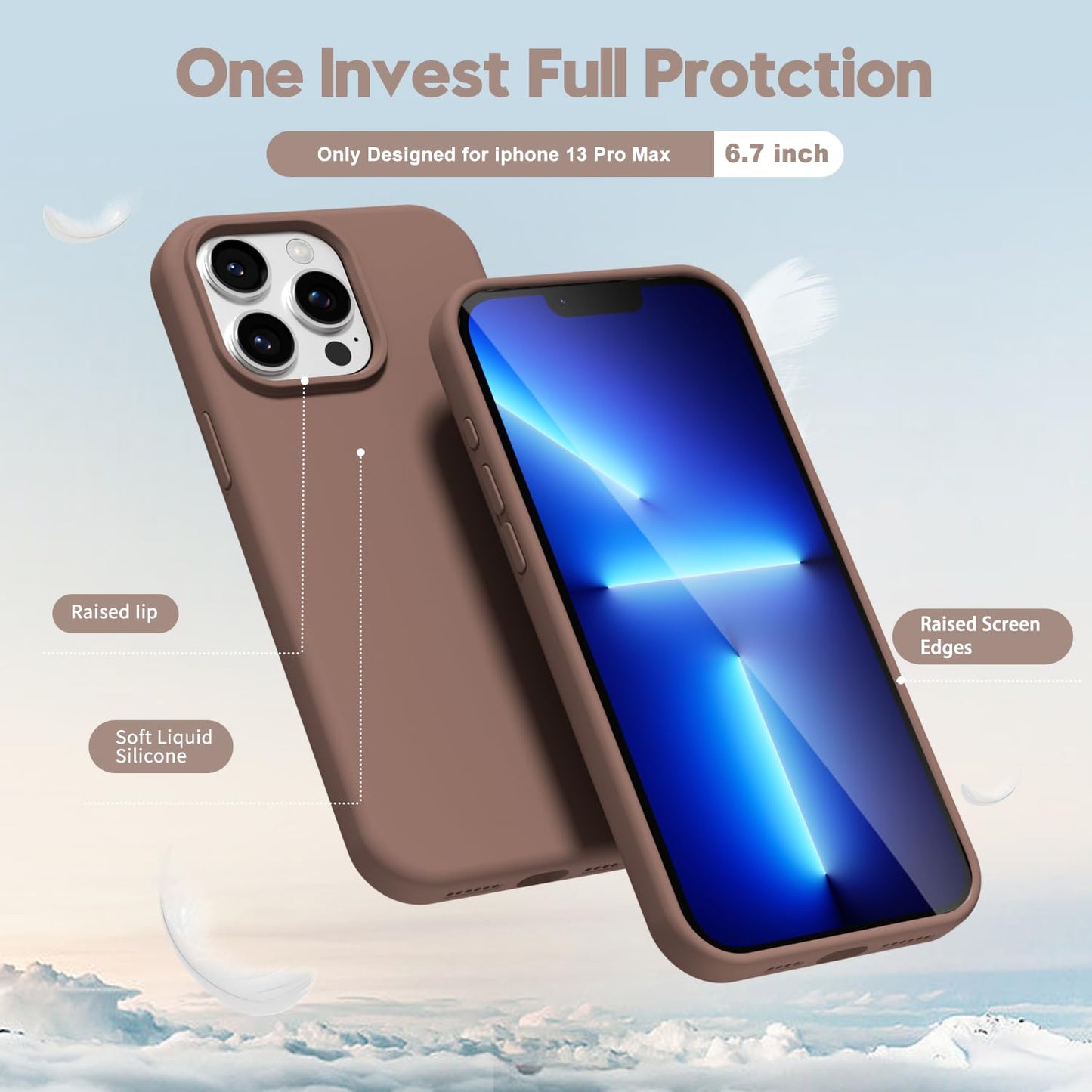 oakxco Liquid Silicone Case for iPhone 13 Pro Max Case, Cute Slim Thin Phone Case for Women Men, Girly Soft Gel Rubber Cover Matte Plain Solid Color
