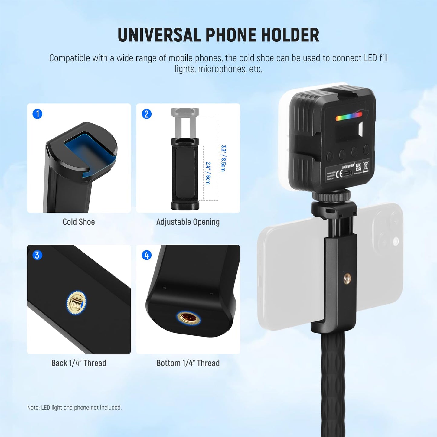 Neewer Action Camera Mount Kit with Super Clamp, Soft Tube, Adapter, Phone Holder for Flat/Round Surfaces, Compatible with GoPro, Insta360, DJI Action