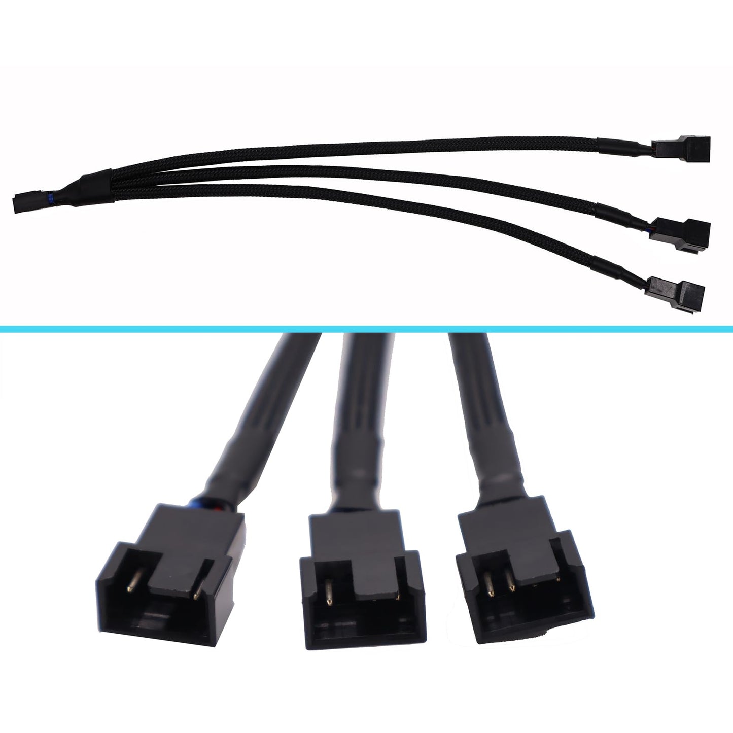 4 Pin PWM Fan Splitter Cable Black Sleeved Case Fan Braided Adapter Cable 1 to 3 Converter Y Splitter for Computer PC CPU Cooling Fan ATX Case