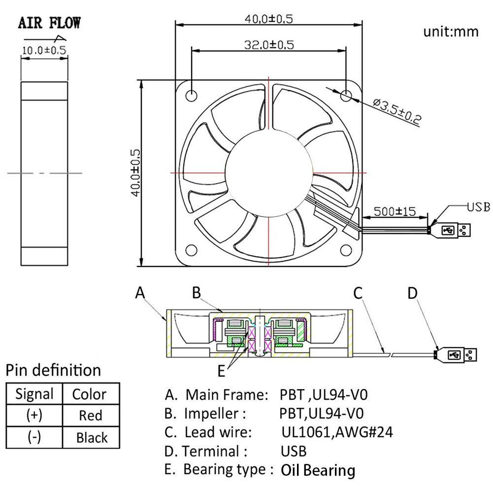 4 Pack USB Brushless Cooling Fan 40mm High Performance DC 5V Speed 4200 RPM for Small Appliances Series Replacement For Desktop