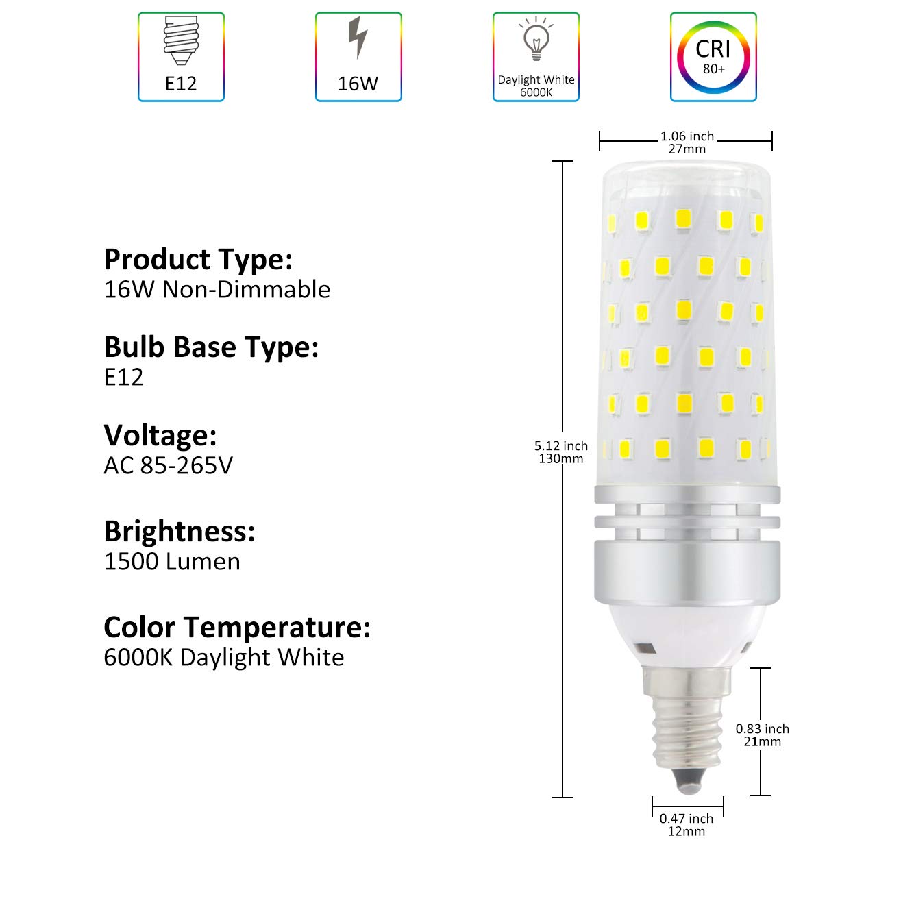 stvono 4 Pack E12 LED Bulb, 16W Candelabra LED Light Bulbs 100 Watt Equivalent, Daylight White 6000K, 1500lm, Non-Dimmable, LED Chandelier Bulbs