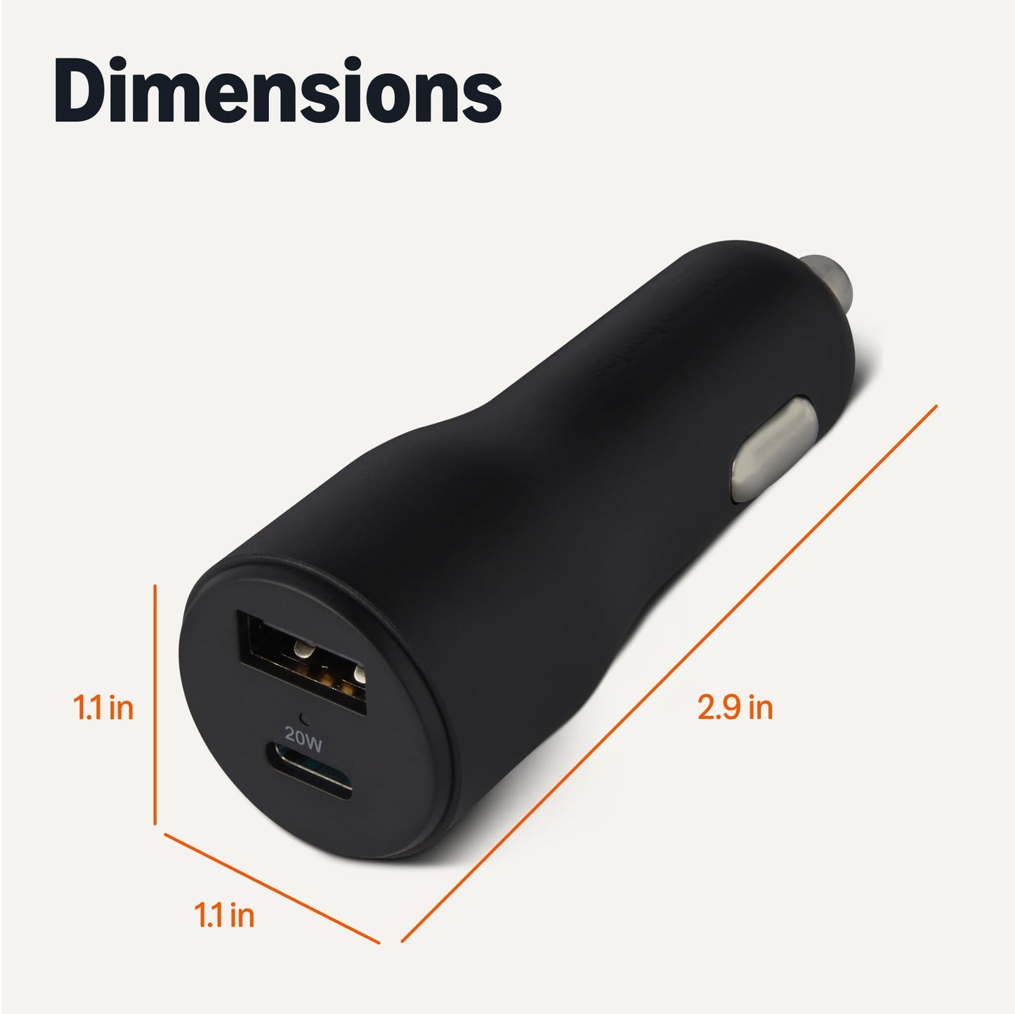Amazon Basics Fast-Charging Car Charger, Dual-Port, 1 USB-C + 1 USB-A, 32W, Multi-Device Compatibility, Safety Features, Black