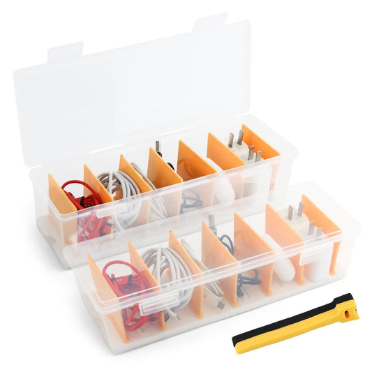 2 Pack Cable Organizer Storage Box with 20 Cable Ties For Drawer,Storage Box Digital Accessories Key Jewelry(Transparent)