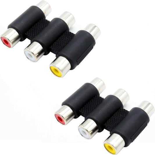 ZXUEZHENG 2 Pack RCA Female to Female Coupler,Triple Coupler, Barrel Connectors, Stereo Audio Video Cable Adapter Coupler Panel Mount?3 Female