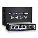 6 Port 2.5G Unmanaged Ethernet Switch, 4 x 2.5G Base-T Ports, 2 x 10G SFP+, Compatible with 100/1000/2500Mbps, Metal Fanless, Desktop/Wall Mount