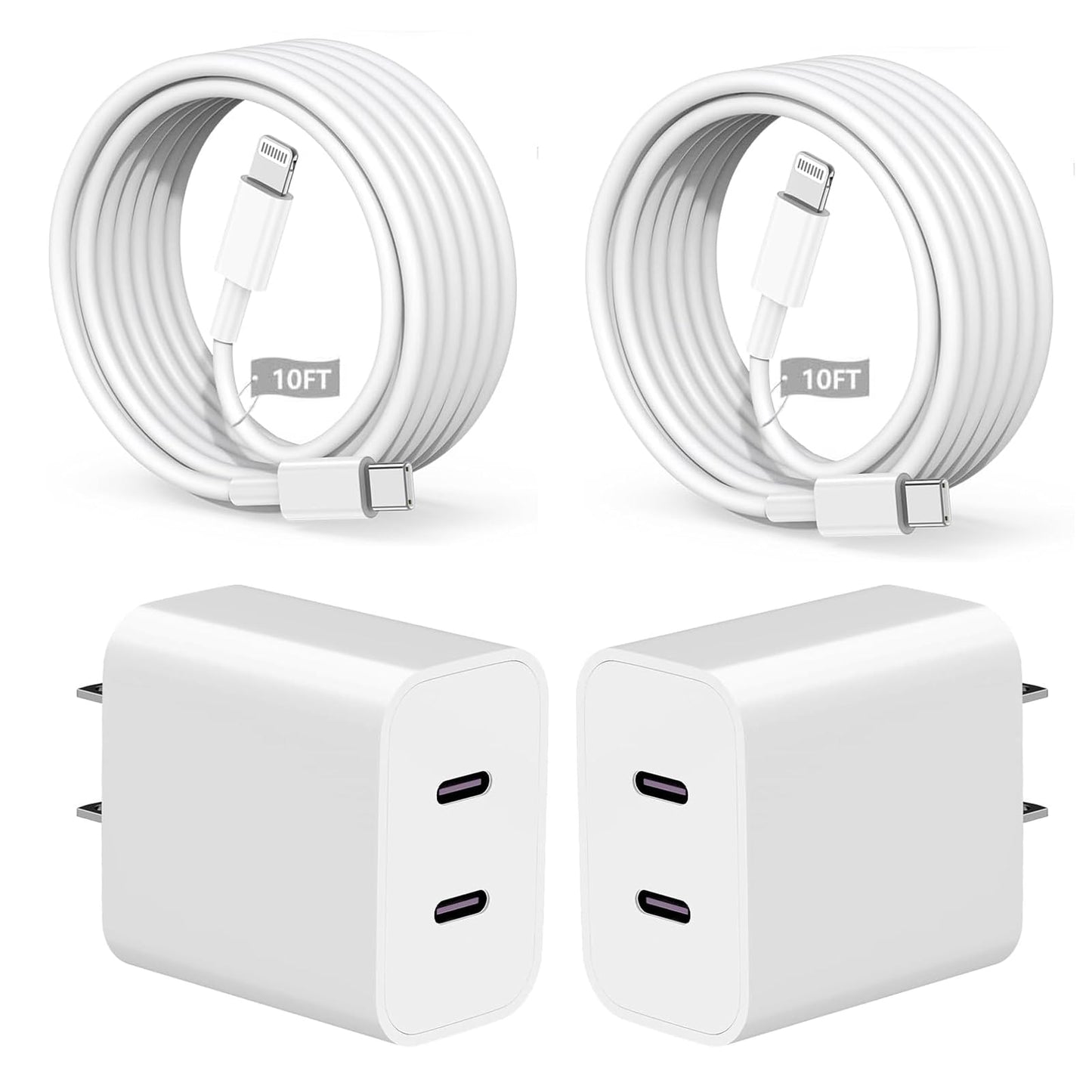 for iPhone Fast Charger,Dual Port USB C iPhone Charger Fast Charging Block,Super Fast Apple Double Type C Wall Charger,2Pack 10FT Quick USB C