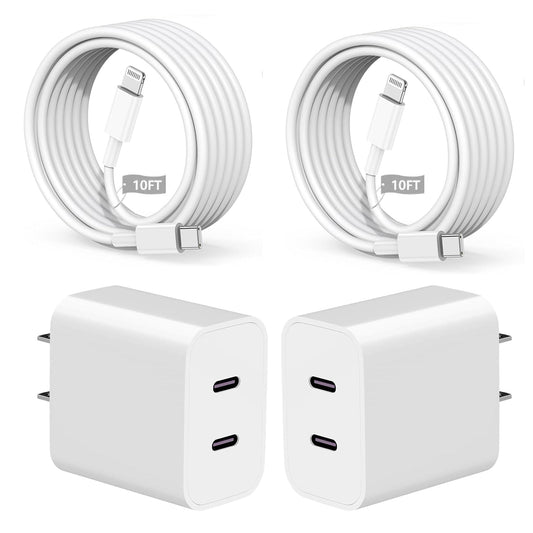 for iPhone Fast Charger,Dual Port USB C iPhone Charger Fast Charging Block,Super Fast Apple Double Type C Wall Charger,2Pack 10FT Quick USB C