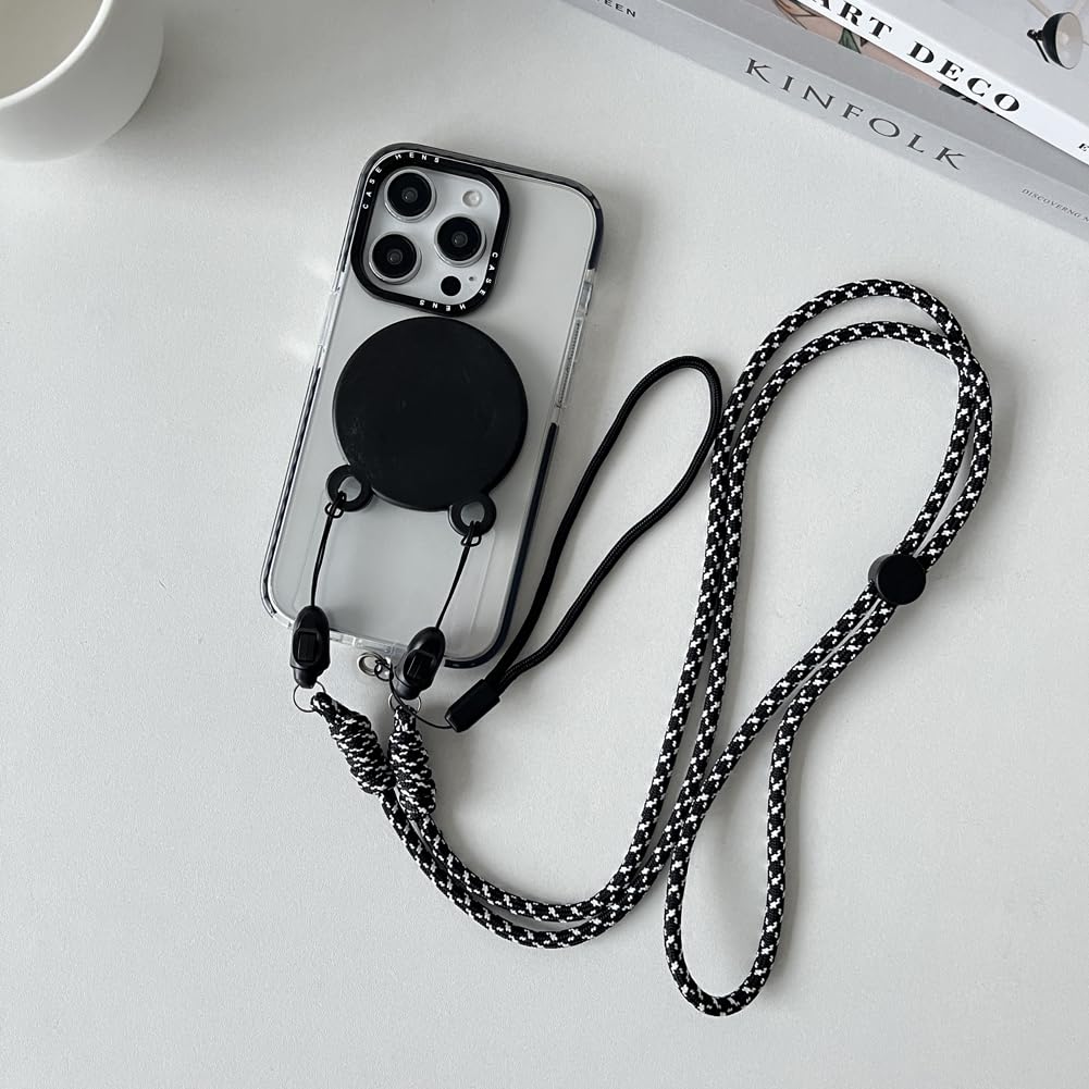 condgood Phone Lanyard, Magnetic Cell Phone Lanyard Compatible with MagSafe, 2 Pick Iron Sheet, Adjustable Length Neck Strap (Black)
