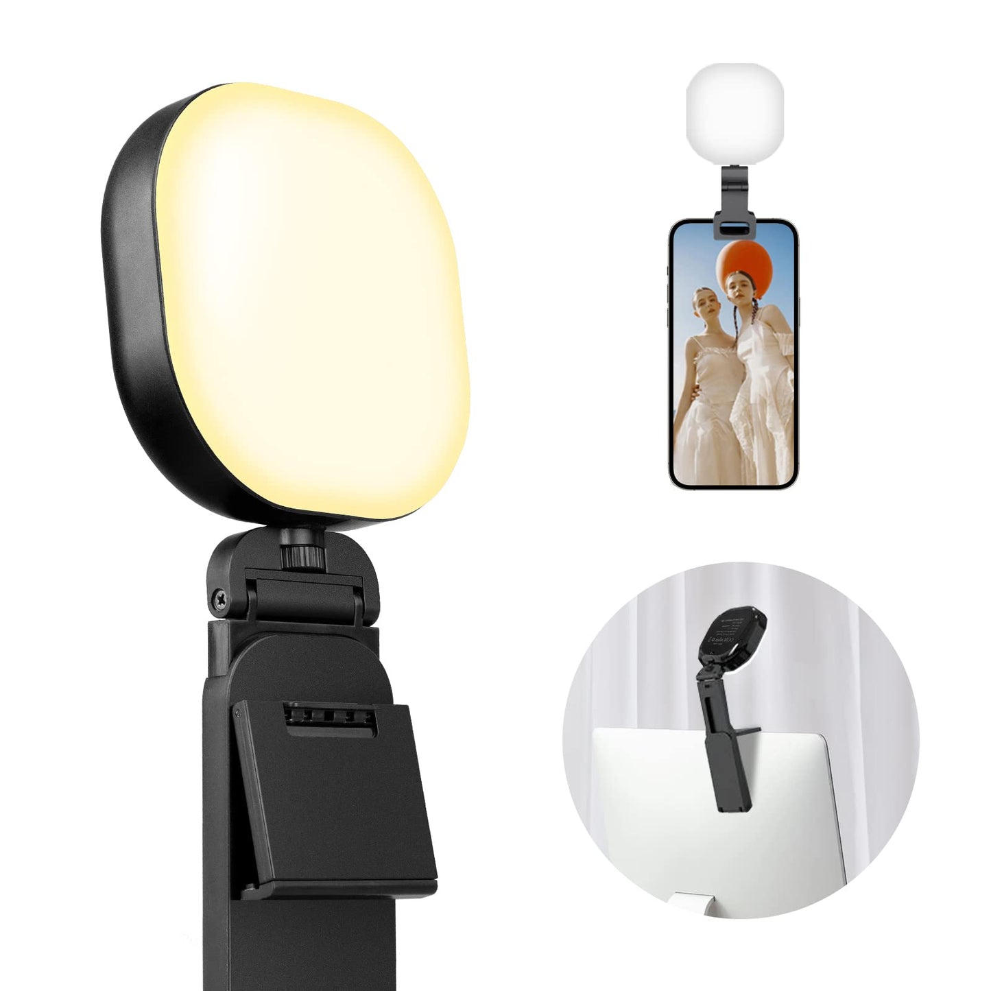 Sensyne Selfie Light, 60 LED Video Conference Lighting, Adjusted 3 Light Modes, Rechargeble Clip-on Fill Light Compatible with Cell Phone,iPad,Laptop