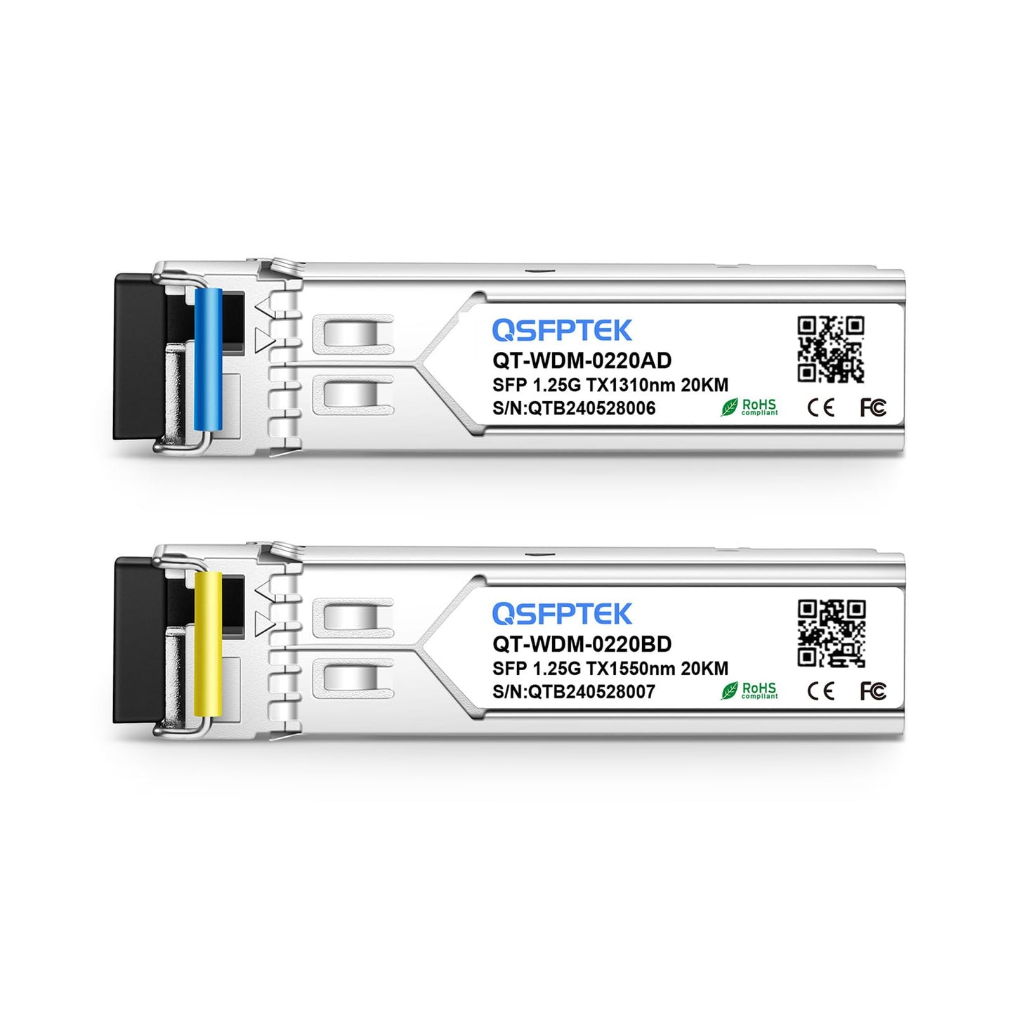 1.25G SFP Module, 1000Base-BIDI WDM Transceiver, 20KM Simplex LC DDM Tx1310/Rx1550nm Optical Fiber Transceiver for Cisco GLC-BX-20U, Cisco GLC-BX-20D
