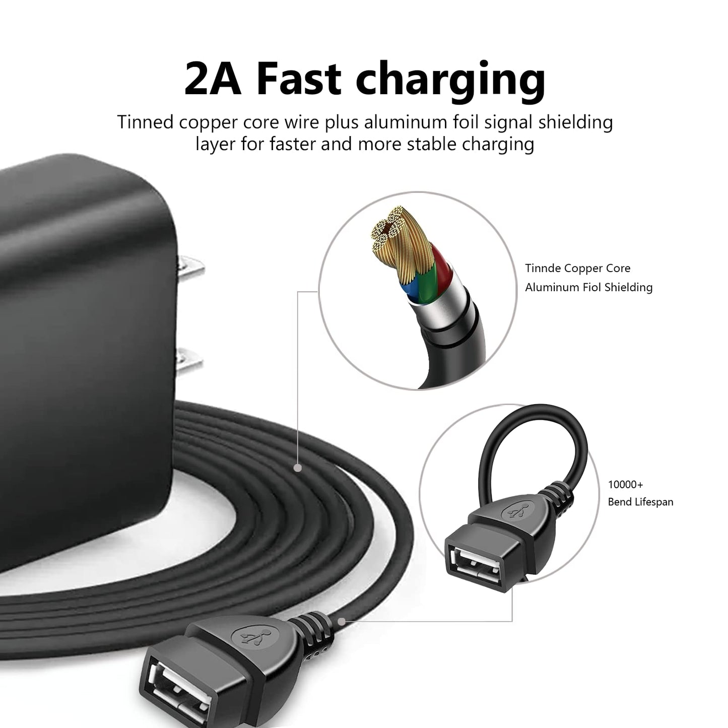 USB Wall Charger Adapter & Extension Charging Cable Cord for JLab Go Ai Pop/Sport, JLab Epic Air an/Sport ANC, JLab JBuds Air/Sport/Executive/ANC/Play