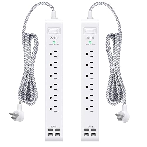 2 Pack Power Strip, 12FT Long Extension Cord, Surge Protector with 6 Outlets and 4 USB Ports (2 USB C), Flat Plug Overload Protection, Extension Cord