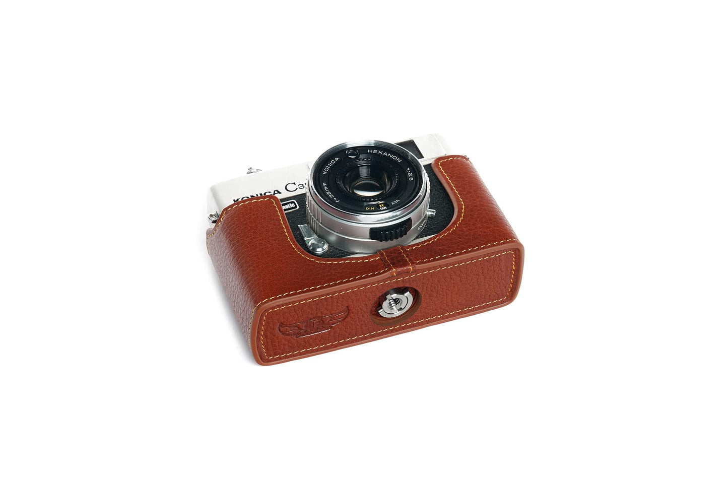 C35 Case, BolinUS Handmade Genuine Real Leather Half Camera Case Bag Cover for Konica C35/C35 Automatic/C35 Flashmatic Camera With Hand Strap (Brown)
