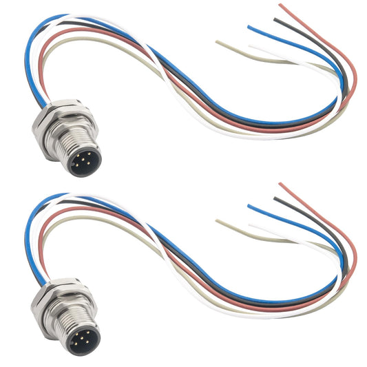 Hamadap 0.2m M12 5 Pin Male Circular Aviation Connector Cable,16mm Waterproof Front Mount Socket Sensor Connector Cable Screw Threaded 2 Pack